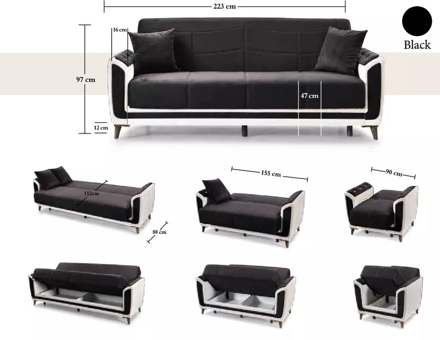 Turkish 3 Seater Ottoman Storage Sofa Bed Modern Luxury Bedroom with Cushions