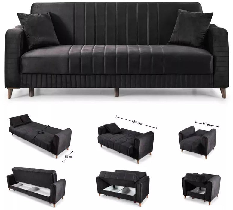 Luxurious Modern Turkish Ottoman 3 Seater Sofa Bed with Storage and Cushions