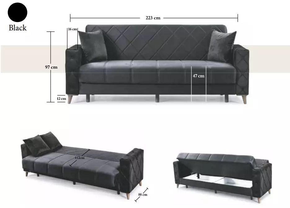 Luxurious Modern Turkish Ottoman 3 Seater Sofa Bed with Storage and Cushions